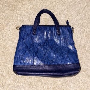 Blue leather snake skin handbag